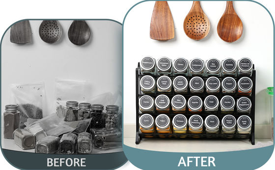 4 capas de alambre de hierro malla de especias Jar Rack para la organización de la cocina Rack Tamaño 30 * 9.8 * 23.3cm