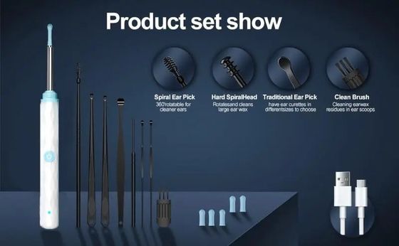 Kit de eliminación de cera de oído para limpieza doméstica con cámara y luz de limpieza de oídos Otoscope 1296P