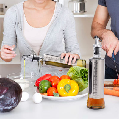 Contenedor de especias de acero inoxidable de vidrio doble botella de aceite de oliva con escala