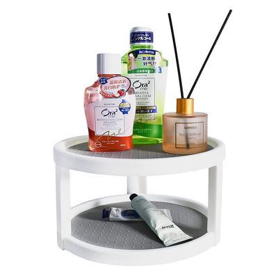 2 Layers Kitchen Spices Rotating Storage Rack para un fácil acceso a las especias y los artículos de baño