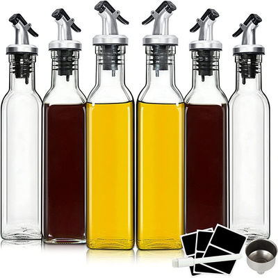 Dispensador de aceite de oliva de vidrio de vinagre de calcio Na cuadrado Botella con boquilla El último esencial de la cocina