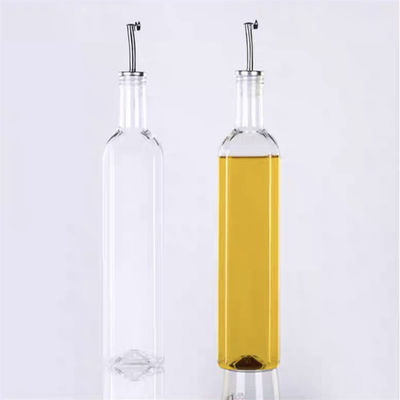 Botella de aceite de cocina verde oscuro de vidrio con embudo de tubo de acero inoxidable Cuadrado 500ml 2pcs