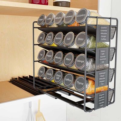 Práctico organizador de especias de extracción de 4 capas para gabinetes y organización de cocina