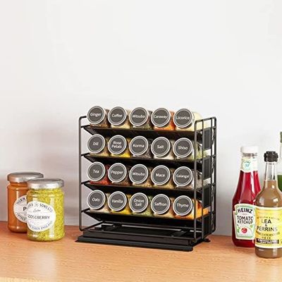 Práctico organizador de especias de extracción de 4 capas para gabinetes y organización de cocina