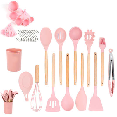 Set de utensilios de silicona de 33 piezas con espátula antiadherente y mango de madera