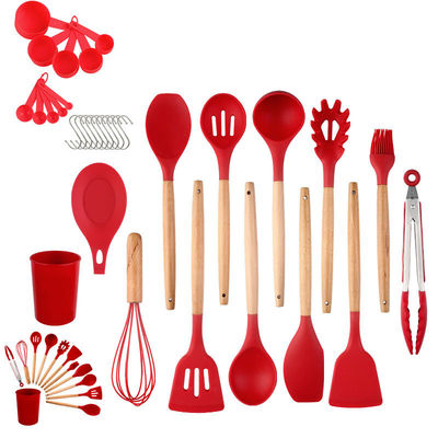 Set de utensilios de silicona de 33 piezas con espátula antiadherente y mango de madera