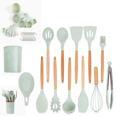 Set de utensilios de silicona de 33 piezas con espátula antiadherente y mango de madera