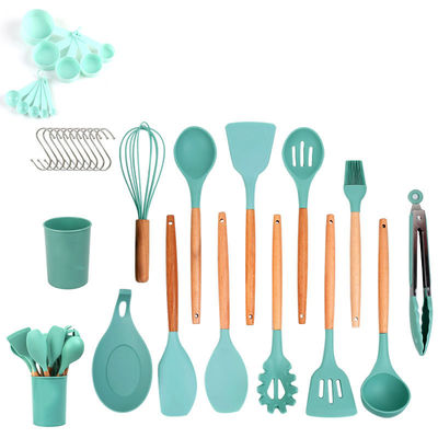 Set de utensilios de silicona de 33 piezas con espátula antiadherente y mango de madera
