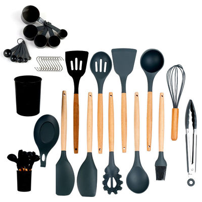 Set de utensilios de silicona de 33 piezas con espátula antiadherente y mango de madera
