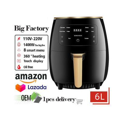 Pot de freidora de aire multifuncional de 1400W 6L de capacidad personalizada para hacer comida frita