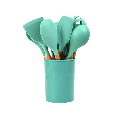 Conjunto de utensilios de silicona verde de 18 piezas con cubo de almacenamiento Espátula antiadherente incluida