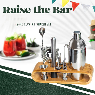 Diseño minimalista 10 en 1 Cocktail Shaker de acero inoxidable con soporte de madera 750ml