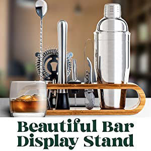Diseño minimalista 10 en 1 Cocktail Shaker de acero inoxidable con soporte de madera 750ml