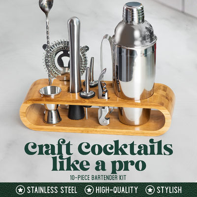 Diseño minimalista 10 en 1 Cocktail Shaker de acero inoxidable con soporte de madera 750ml