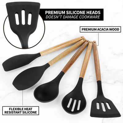 Conjunto de utensilios de cocina de alta temperatura para cocina 5 piezas de cuchara de espátula de silicona no adhesiva