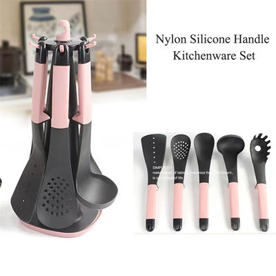 Conjunto de cucharas de espátula de plástico para alimentos de alta temperatura 5 piezas con estante