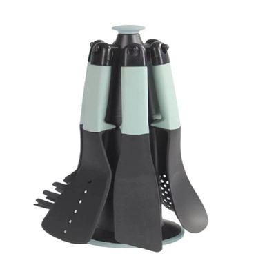 Conjunto de cucharas de espátula de plástico para alimentos de alta temperatura 5 piezas con estante