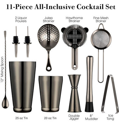 Diseño clásico de 11 piezas Kit de bartender Cocktail Set de fumador de 750 ml / 600 ml para la fabricación