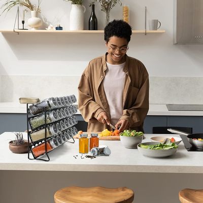 Organizador de botellas de especias de tipo metálico de tipo de especias de 3 niveles para mostrador de cocina