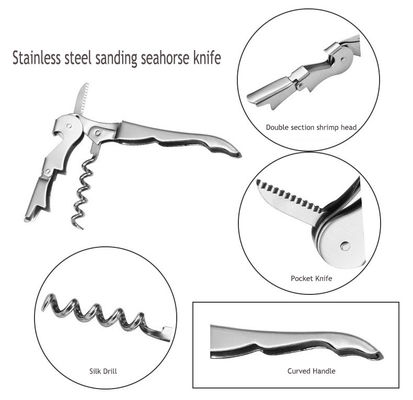 Abridor de vino de acero inoxidable con cuchillo de caballo marino multifuncional 12*2.2*1.1cm Aproximadamente 30g