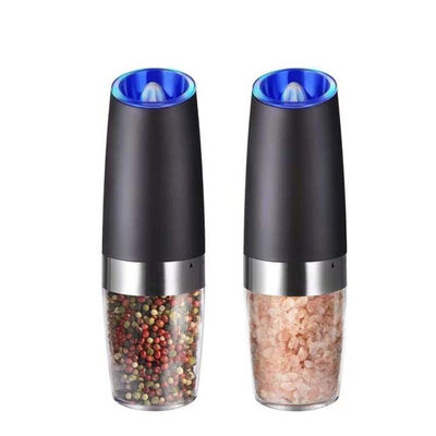 Molinilla de sal de especias de cocina sostenible con luz azul Conjunto de molinilla eléctrica de sal y pimienta