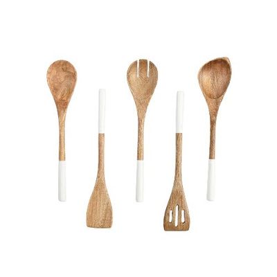 5 piezas de madera de acacia cuenco de cocina cuchara cuchara de espátula tenedor con ranura cuchara de esquina Turner