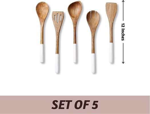 5 piezas de madera de acacia cuenco de cocina cuchara cuchara de espátula tenedor con ranura cuchara de esquina Turner