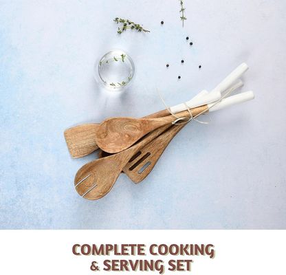 5 piezas de madera de acacia cuenco de cocina cuchara cuchara de espátula tenedor con ranura cuchara de esquina Turner