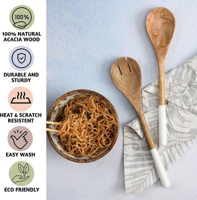 5 piezas de madera de acacia cuenco de cocina cuchara cuchara de espátula tenedor con ranura cuchara de esquina Turner