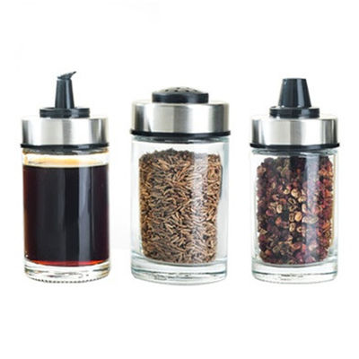 Jarrón de especias de vidrio sin plomo Conjunto de diseño espesado Material de acero inoxidable Capacidad de 1,5 kg