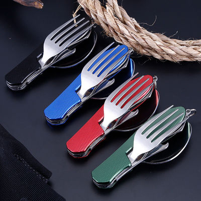 Conjunto de utensilios de campamento plegables Cuchillo con cuchara de acero inoxidable para actividades al aire libre