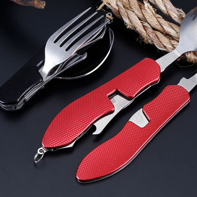 Conjunto de utensilios de campamento plegables Cuchillo con cuchara de acero inoxidable para actividades al aire libre