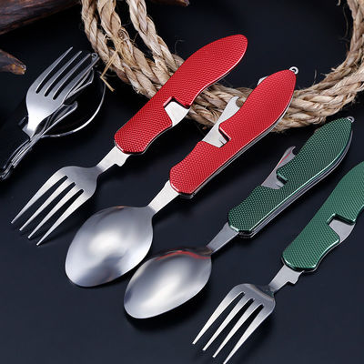 Conjunto de utensilios de campamento plegables Cuchillo con cuchara de acero inoxidable para actividades al aire libre