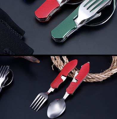 Conjunto de utensilios de campamento plegables Cuchillo con cuchara de acero inoxidable para actividades al aire libre