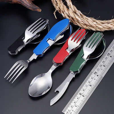 Conjunto de utensilios de campamento plegables Cuchillo con cuchara de acero inoxidable para actividades al aire libre