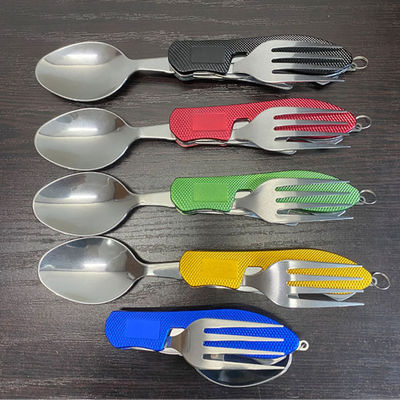 Conjunto de utensilios de campamento plegables Cuchillo con cuchara de acero inoxidable para actividades al aire libre