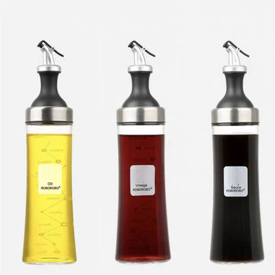 Jarrón de aceite de vidrio de alto borosilicato para el hogar con boca curva y medición de control de aceite