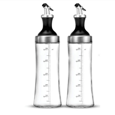 Jarrón de aceite de vidrio de alto borosilicato para el hogar con boca curva y medición de control de aceite