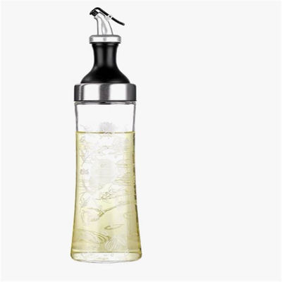 Jarrón de aceite de vidrio de alto borosilicato para el hogar con boca curva y medición de control de aceite