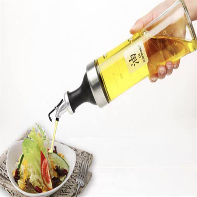 Jarrón de aceite de vidrio de alto borosilicato para el hogar con boca curva y medición de control de aceite