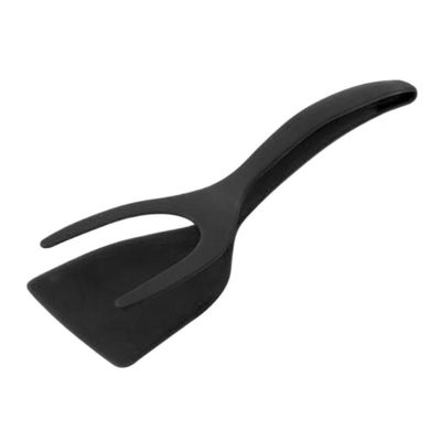 2 en 1 espátula Tong para herramienta de cocina huevo negro aletas Tong panqueques pescado tostadas francesas