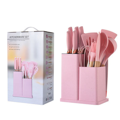 Utiliarios de cocina de silicona Conjunto de 19 Pcs Herramientas de cocina con accesorios de mango de madera