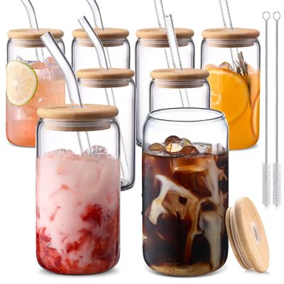 Oportunidad de fiesta Morden Luxury 16 oz Jugo de vidrio claro Mason con tapa de bambú y paja