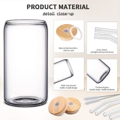 Oportunidad de fiesta Morden Luxury 16 oz Jugo de vidrio claro Mason con tapa de bambú y paja