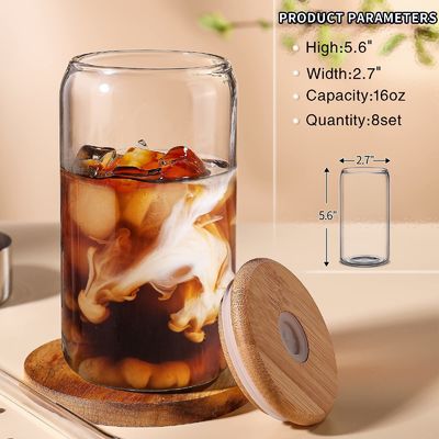 Oportunidad de fiesta Morden Luxury 16 oz Jugo de vidrio claro Mason con tapa de bambú y paja