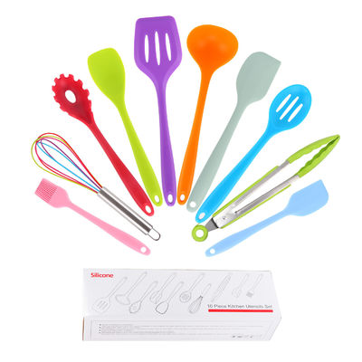 Soporte de silicona verde para cocinar a altas temperaturas en un conjunto de utensilios de cocina no adhesivo de 10 piezas