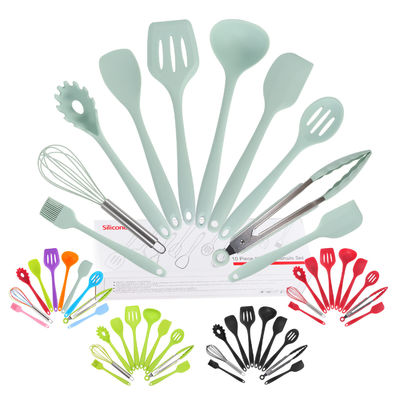 Soporte de silicona verde para cocinar a altas temperaturas en un conjunto de utensilios de cocina no adhesivo de 10 piezas