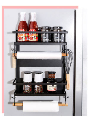 Estantes magnéticos plegables de cocina para almacenamiento de especias de acero al carbono y madera