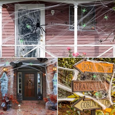 Poliéster Tejido de araña hilo de algodón Decoración de casa embrujada para aderezos de fiesta de Halloween