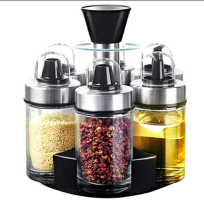 1Dispensador de vinagre de aceite de.5KG Con un soporte giratorio 360 y botellas de acero inoxidable